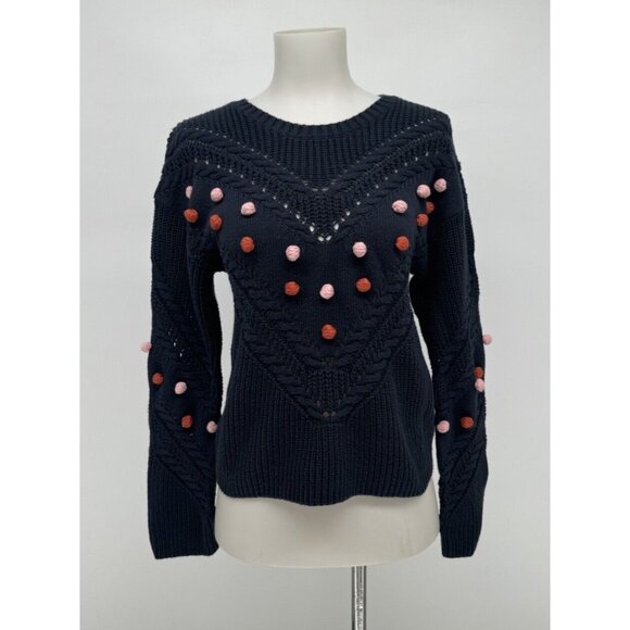 Marine Layer Sweaters - Marine Layer Women’s Cropped Pullover Chunky Cable Knit Sweater Pom Pom Sz S